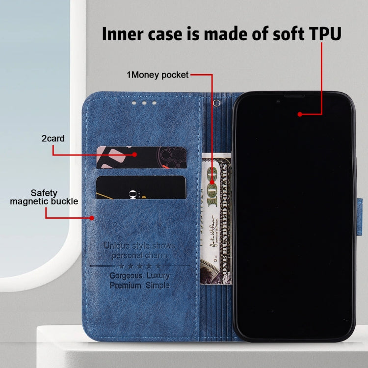 For iPhone 15 Pro Max Skin Feeling Oil Leather Texture PU + TPU Phone Case(Dark Blue) - HoMEdemic™ 