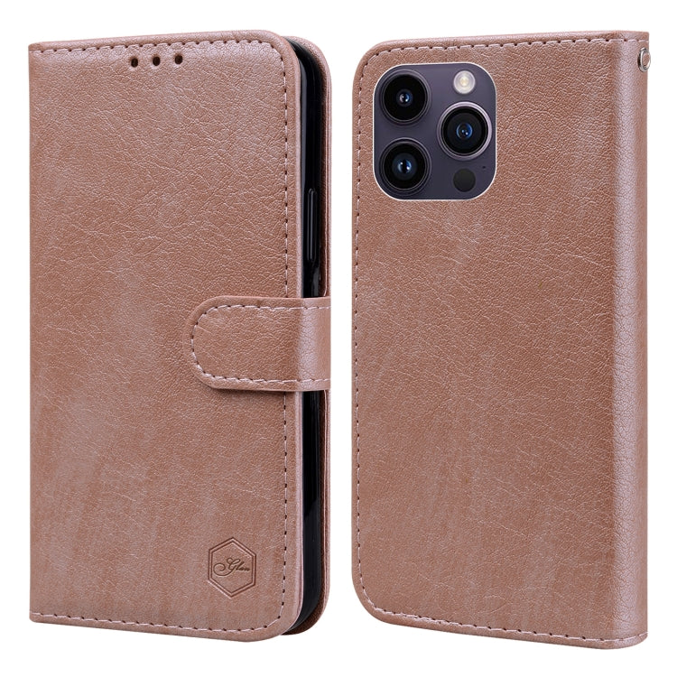 For iPhone 15 Pro Max Skin Feeling Oil Leather Texture PU + TPU Phone Case(Champagne) - HoMEdemic™ 
