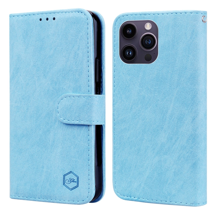 For iPhone 15 Pro Max Skin Feeling Oil Leather Texture PU + TPU Phone Case(Light Blue) - HoMEdemic™ 