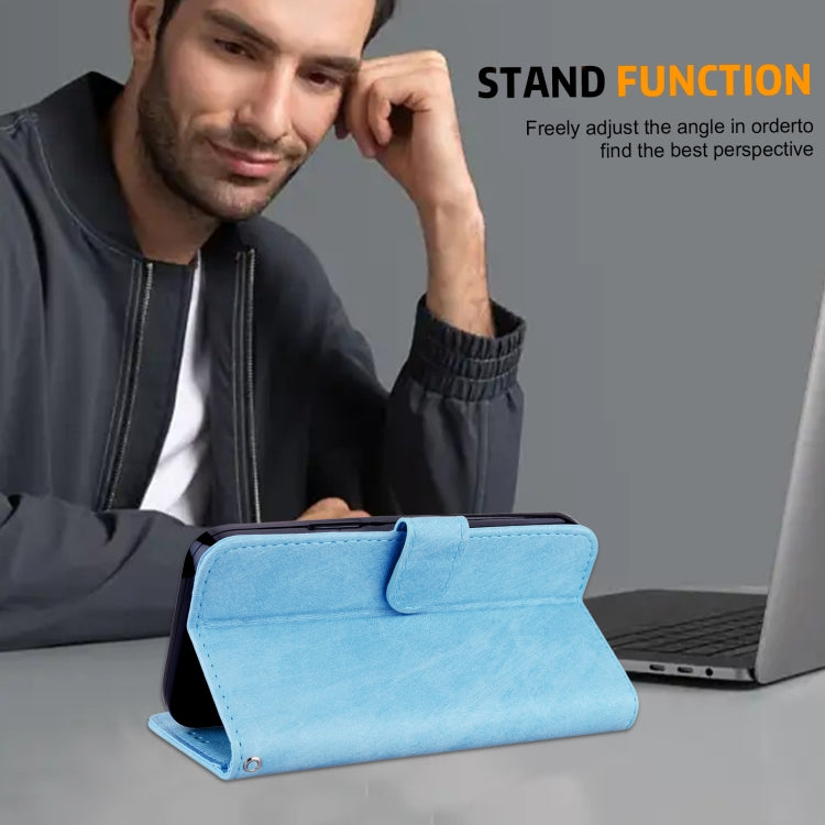 For iPhone 15 Pro Max Skin Feeling Oil Leather Texture PU + TPU Phone Case(Light Blue) - HoMEdemic™ 