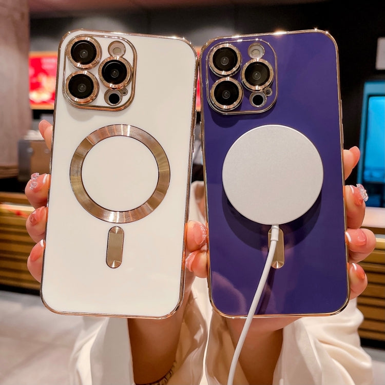For iPhone 15 Pro Max Magsafe Plating TPU Phone Case with Lens Film(White) - HoMEdemic™ 