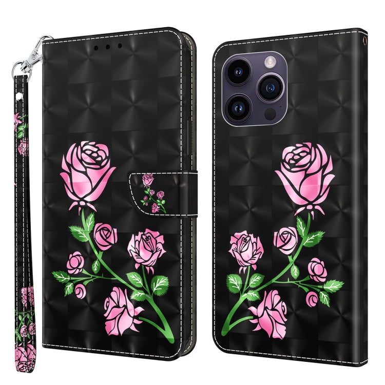 For iPhone 15 Pro Max 3D Painted Leather Phone Case(Rose) - HoMEdemic™ 