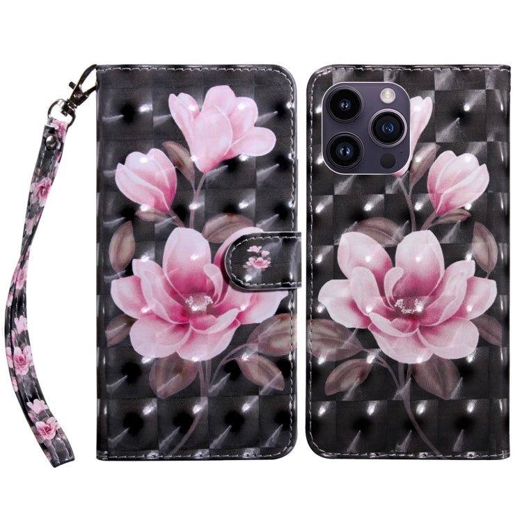For iPhone 15 Pro Max 3D Painted Leather Phone Case(Pink Flower) - HoMEdemic™ 