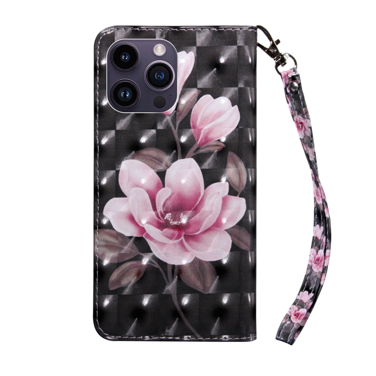 For iPhone 15 Pro Max 3D Painted Leather Phone Case(Pink Flower) - HoMEdemic™ 