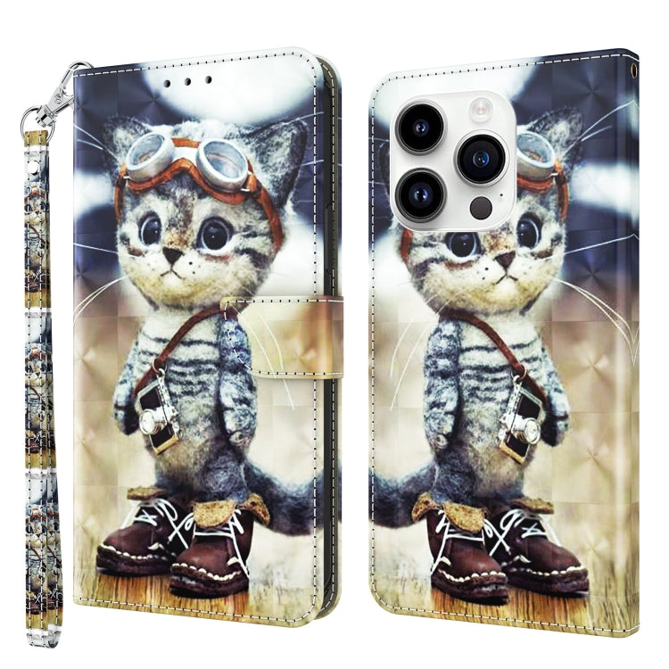 For iPhone 15 Pro 3D Painted Leather Phone Case(Naughty Cat) - HoMEdemic™ 