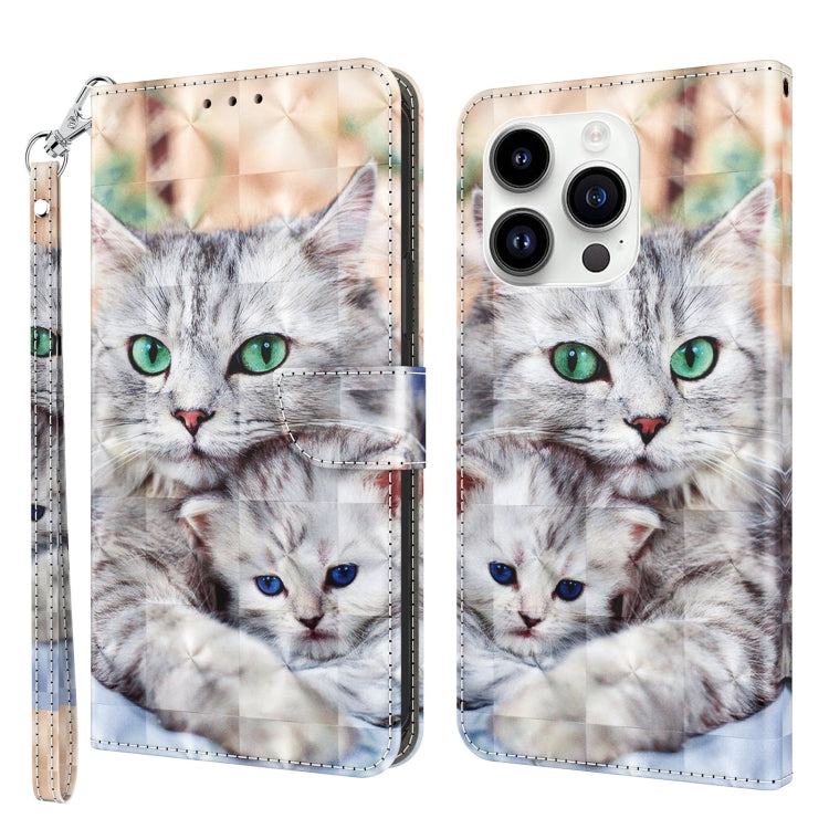 For iPhone 15 Pro 3D Painted Leather Phone Case(Two Loving Cats) - HoMEdemic™ 