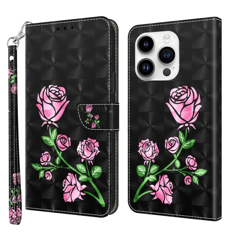 For iPhone 15 Pro 3D Painted Leather Phone Case(Rose) - HoMEdemic™ 
