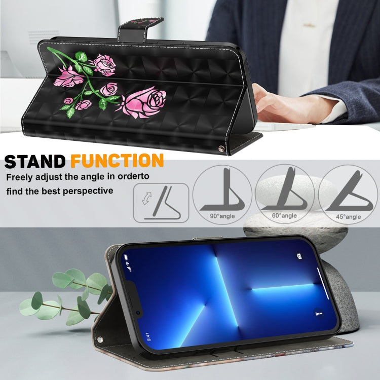 For iPhone 15 Pro 3D Painted Leather Phone Case(Rose) - HoMEdemic™ 