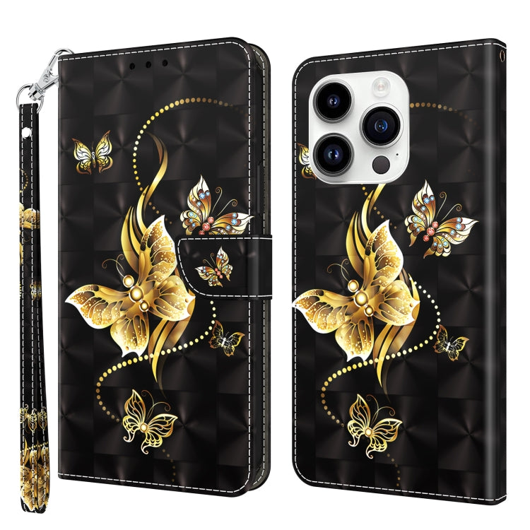For iPhone 15 Pro 3D Painted Leather Phone Case(Golden Swallow Butterfly) - HoMEdemic™ 