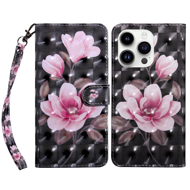 For iPhone 15 Pro 3D Painted Leather Phone Case(Pink Flower) - HoMEdemic™ 