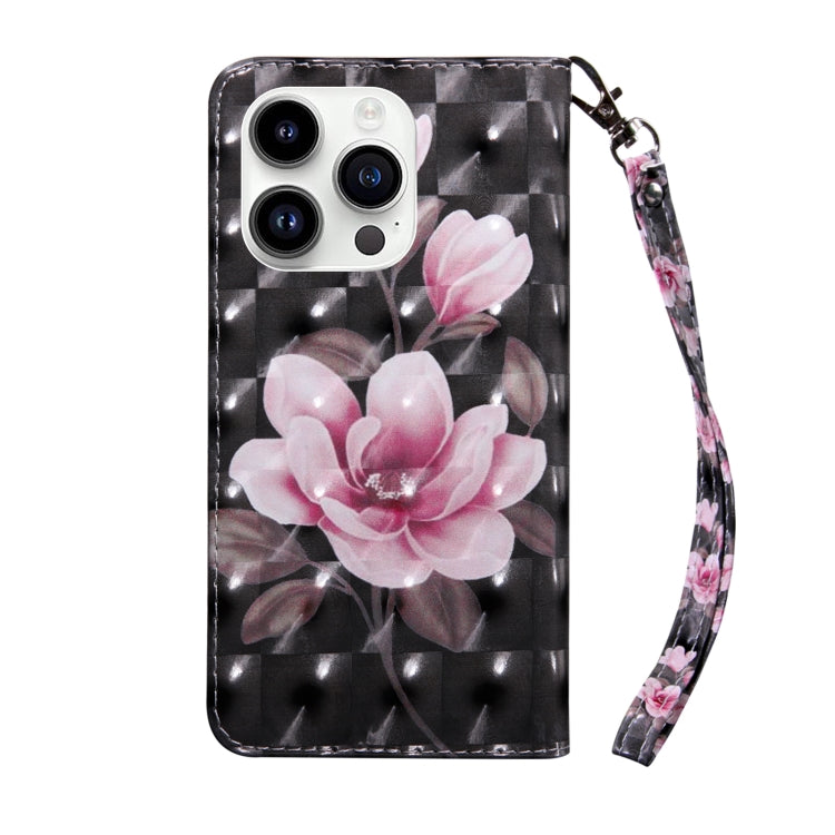 For iPhone 15 Pro 3D Painted Leather Phone Case(Pink Flower) - HoMEdemic™ 