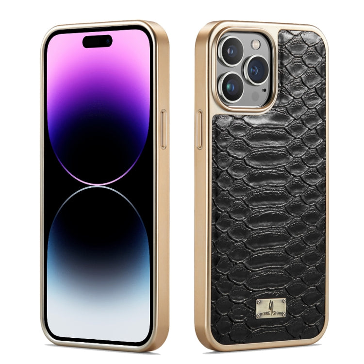 For iPhone 14 Pro Max Fierre Shann Python Texture Electroplating PU Phone Case(Black) - HoMEdemic™ 