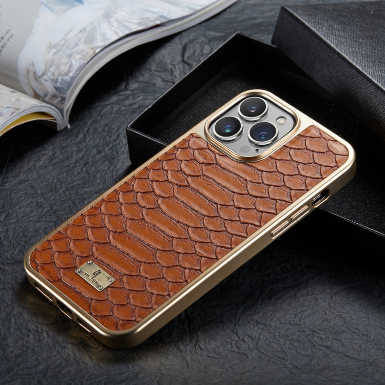 For iPhone 15 Pro Fierre Shann Python Texture Electroplating PU Phone Case(Brown) - HoMEdemic™ 