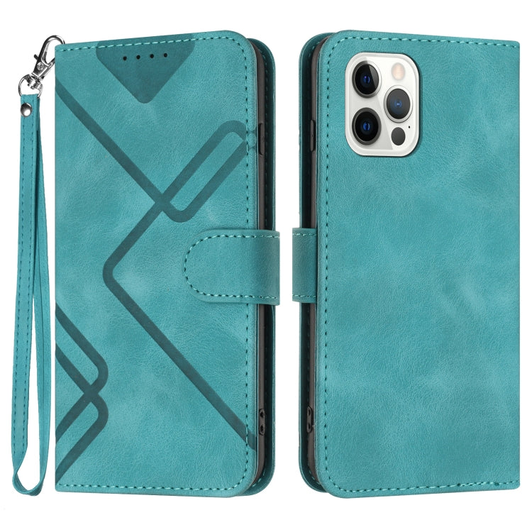 For iPhone 15 Pro Max Line Pattern Skin Feel Leather Phone Case(Light Blue) - HoMEdemic™ 