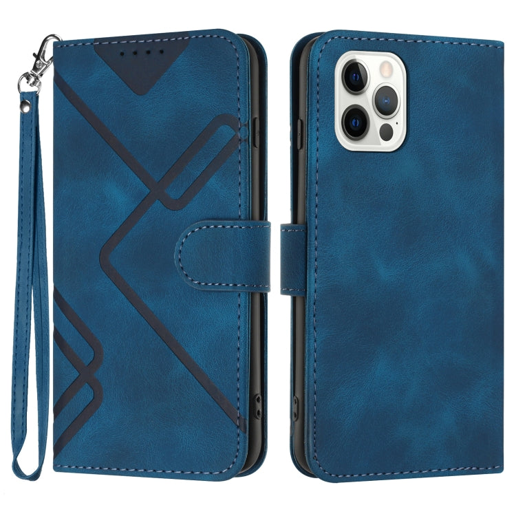 For iPhone 15 Pro Max Line Pattern Skin Feel Leather Phone Case(Royal Blue) - HoMEdemic™ 