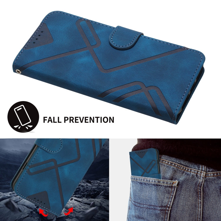 For iPhone 15 Pro Max Line Pattern Skin Feel Leather Phone Case(Royal Blue) - HoMEdemic™ 