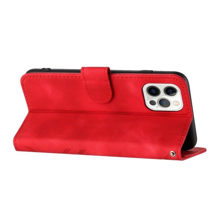 For iPhone 15 Pro Line Pattern Skin Feel Leather Phone Case(Red) - HoMEdemic™ 