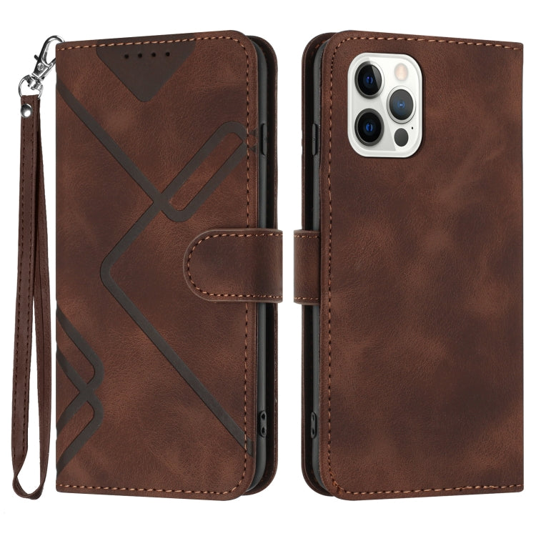 For iPhone 15 Pro Line Pattern Skin Feel Leather Phone Case(Coffee) - HoMEdemic™ 