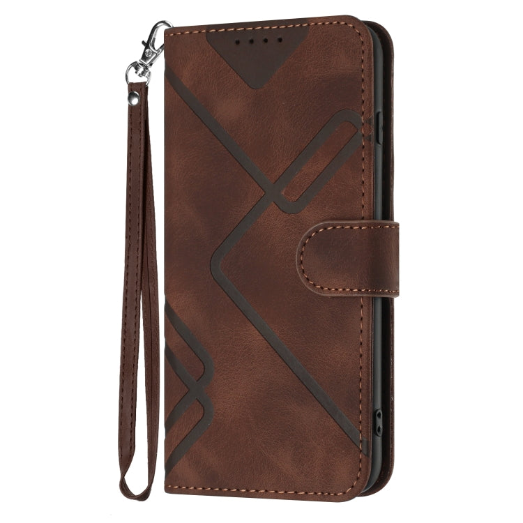 For iPhone 15 Pro Line Pattern Skin Feel Leather Phone Case(Coffee) - HoMEdemic™ 