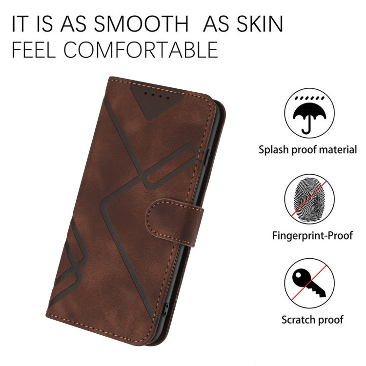 For iPhone 15 Pro Line Pattern Skin Feel Leather Phone Case(Coffee) - HoMEdemic™ 