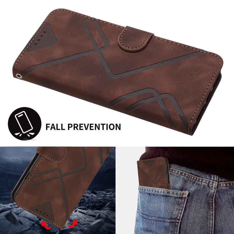 For iPhone 15 Pro Line Pattern Skin Feel Leather Phone Case(Coffee) - HoMEdemic™ 