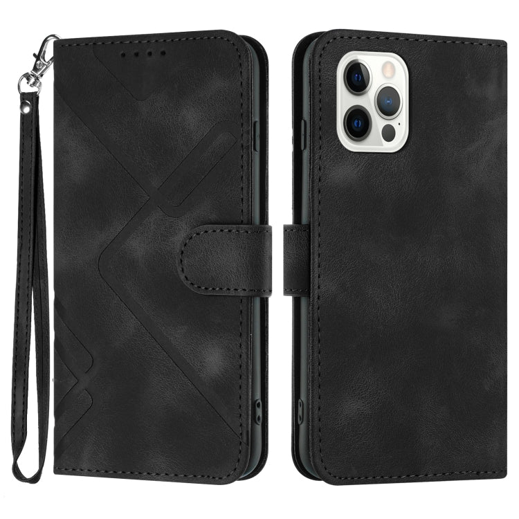 For iPhone 15 Pro Line Pattern Skin Feel Leather Phone Case(Black) - HoMEdemic™ 