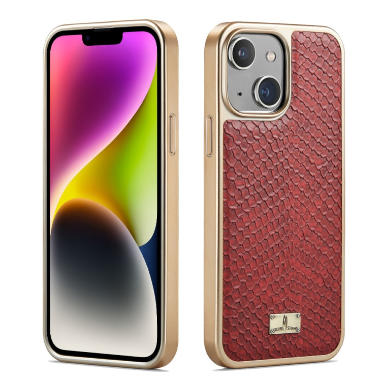 For iPhone 15 Plus Fierre Shann Snake Texture Electroplating PU Phone Case(Red) - HoMEdemic™ 