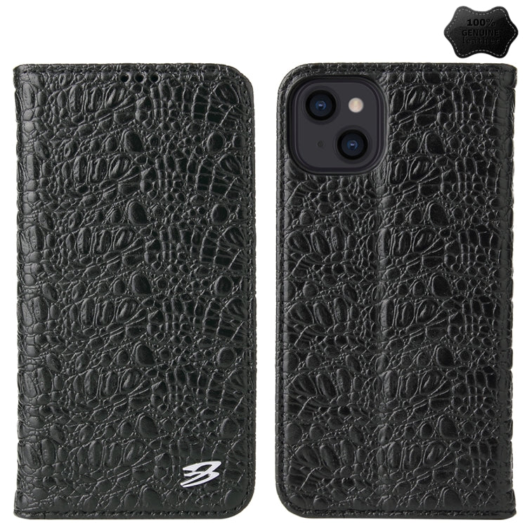 For iPhone 15 Plus Fierre Shann Crocodile Texture Magnetic Genuine Leather Phone Case(Black) - HoMEdemic™ 