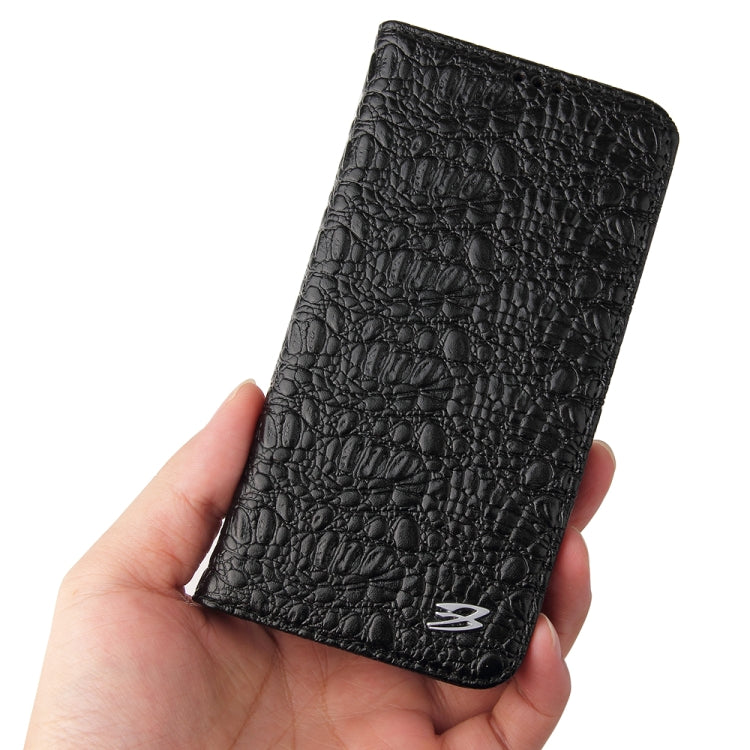 For iPhone 15 Plus Fierre Shann Crocodile Texture Magnetic Genuine Leather Phone Case(Black) - HoMEdemic™ 