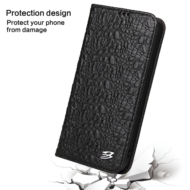 For iPhone 15 Plus Fierre Shann Crocodile Texture Magnetic Genuine Leather Phone Case(Black) - HoMEdemic™ 
