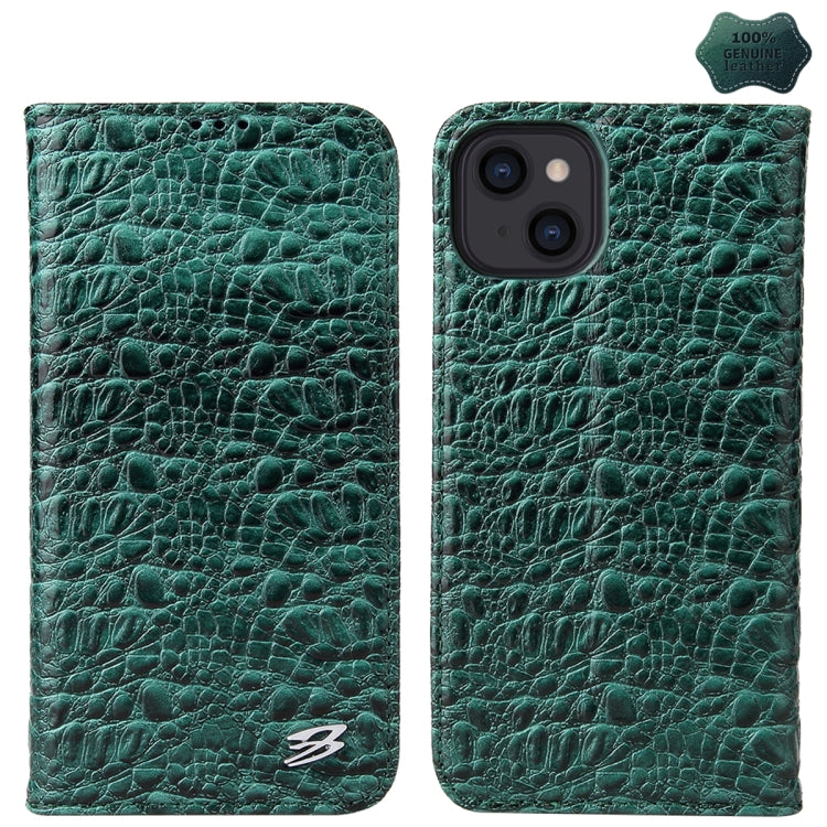 For iPhone 15 Plus Fierre Shann Crocodile Texture Magnetic Genuine Leather Phone Case(Green) - HoMEdemic™ 