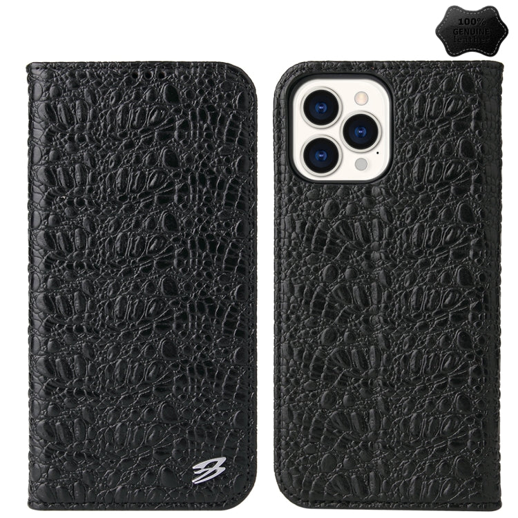 For iPhone 14 Pro Fierre Shann Crocodile Texture Magnetic Genuine Leather Phone Case(Black) - HoMEdemic™ 