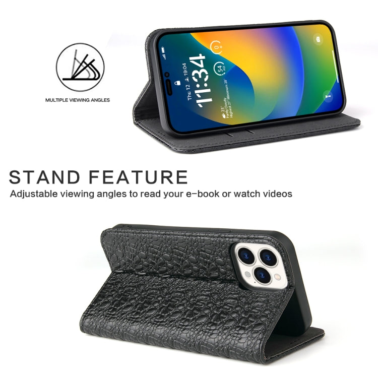 For iPhone 14 Pro Fierre Shann Crocodile Texture Magnetic Genuine Leather Phone Case(Black) - HoMEdemic™ 