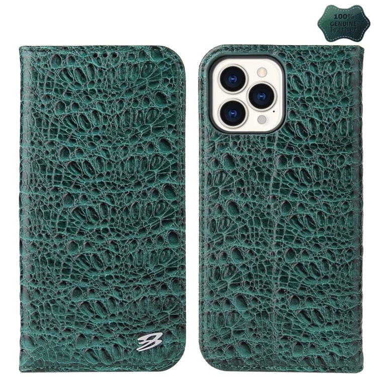 For iPhone 14 Pro Fierre Shann Crocodile Texture Magnetic Genuine Leather Phone Case(Green) - HoMEdemic™ 