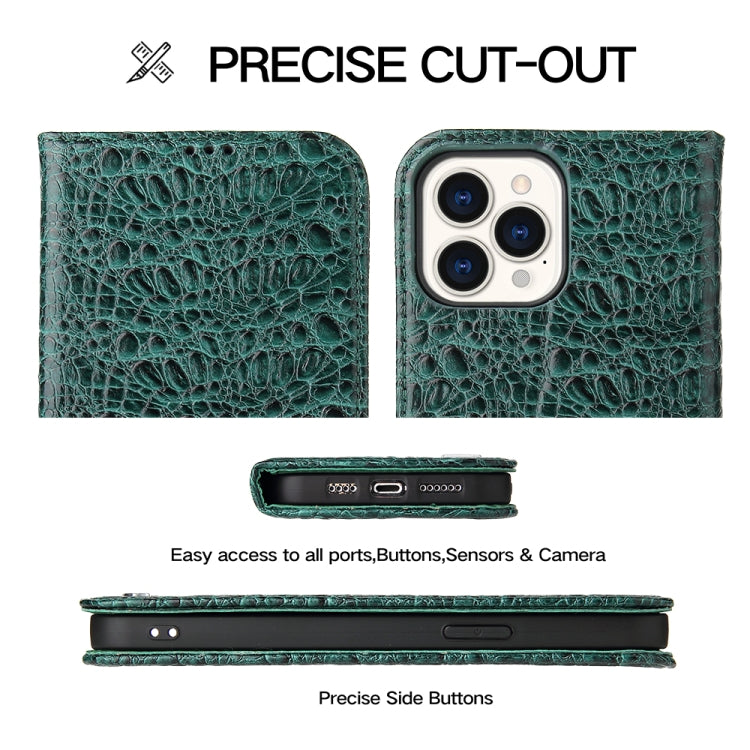 For iPhone 14 Pro Fierre Shann Crocodile Texture Magnetic Genuine Leather Phone Case(Green) - HoMEdemic™ 
