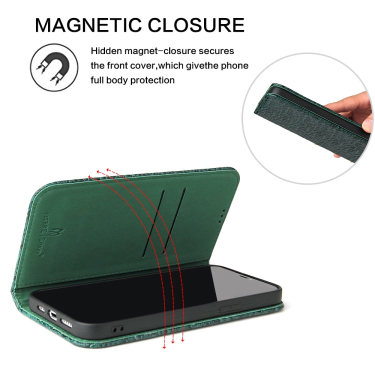 For iPhone 14 Pro Fierre Shann Crocodile Texture Magnetic Genuine Leather Phone Case(Green) - HoMEdemic™ 