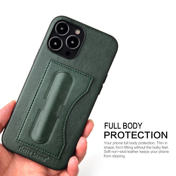 For iPhone 15 Plus Fierre Shann Holder Back Cover PU Phone Case(Green) - HoMEdemic™ 