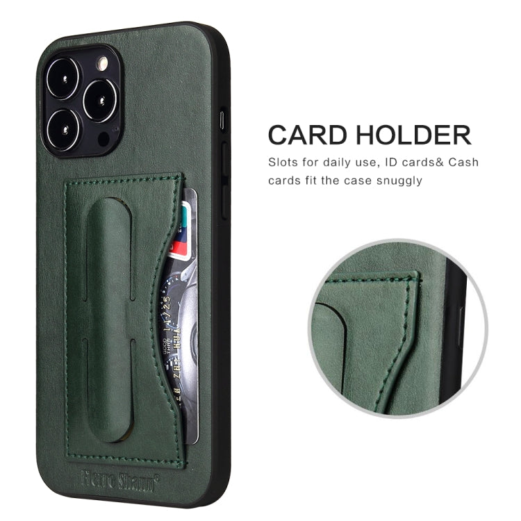 For iPhone 15 Plus Fierre Shann Holder Back Cover PU Phone Case(Green) - HoMEdemic™ 