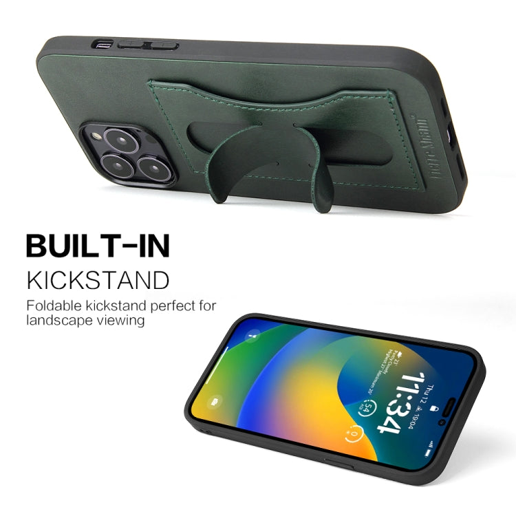 For iPhone 15 Plus Fierre Shann Holder Back Cover PU Phone Case(Green) - HoMEdemic™ 
