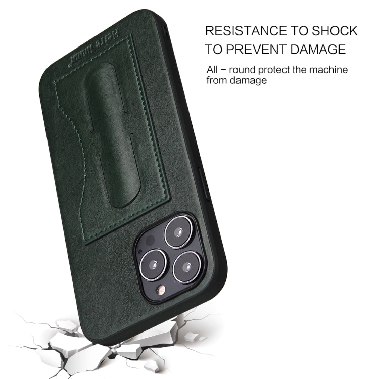 For iPhone 15 Plus Fierre Shann Holder Back Cover PU Phone Case(Green) - HoMEdemic™ 