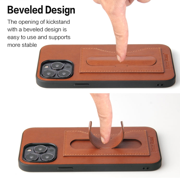 For iPhone 15 Fierre Shann Holder Back Cover PU Phone Case(Brown) - HoMEdemic™ 