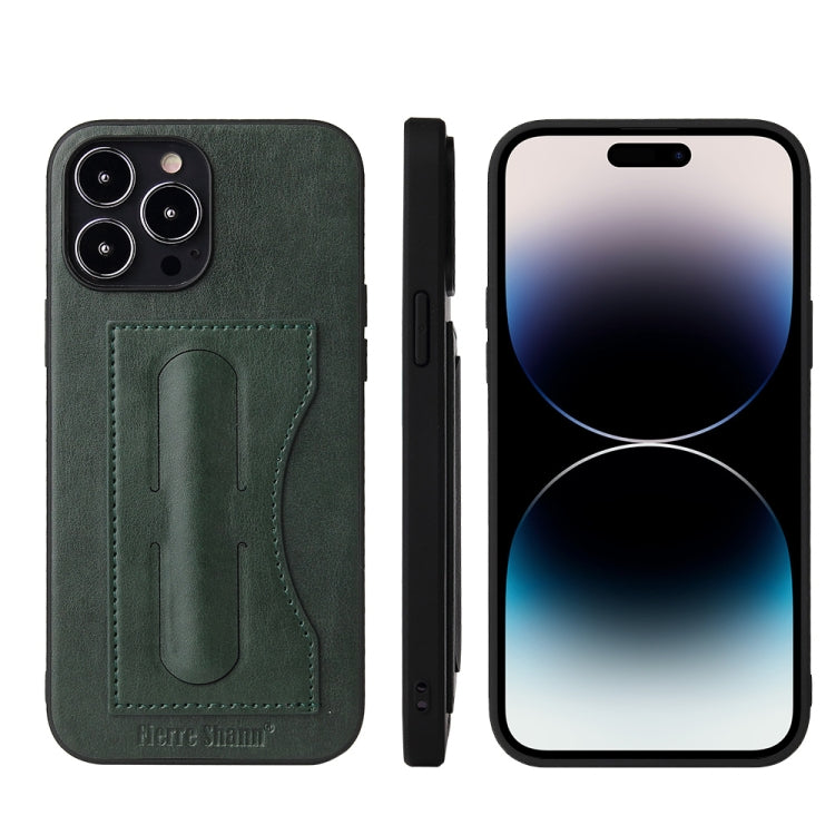 For iPhone 14 Pro Fierre Shann Holder Back Cover PU Phone Case(Green) - HoMEdemic™ 