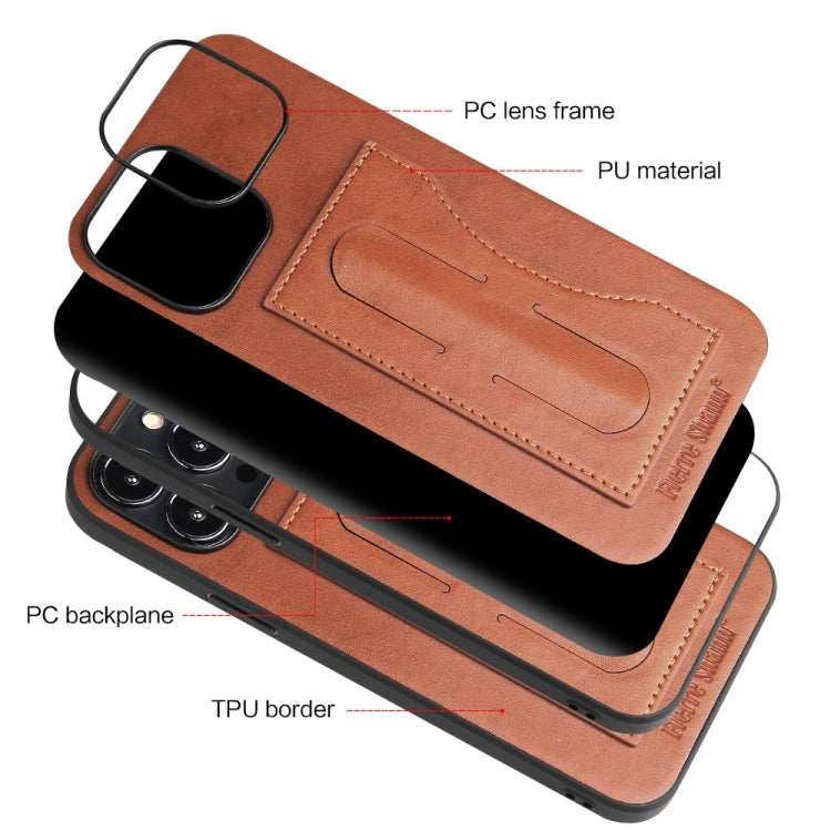 For iPhone 14 Pro Fierre Shann Holder Back Cover PU Phone Case(Brown) - HoMEdemic™ 