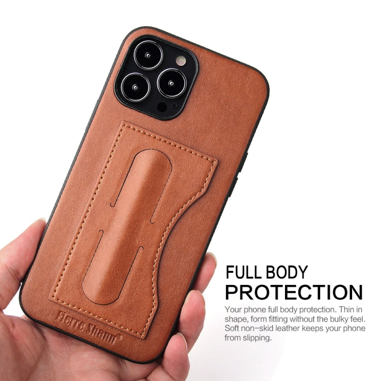 For iPhone 14 Pro Fierre Shann Holder Back Cover PU Phone Case(Brown) - HoMEdemic™ 