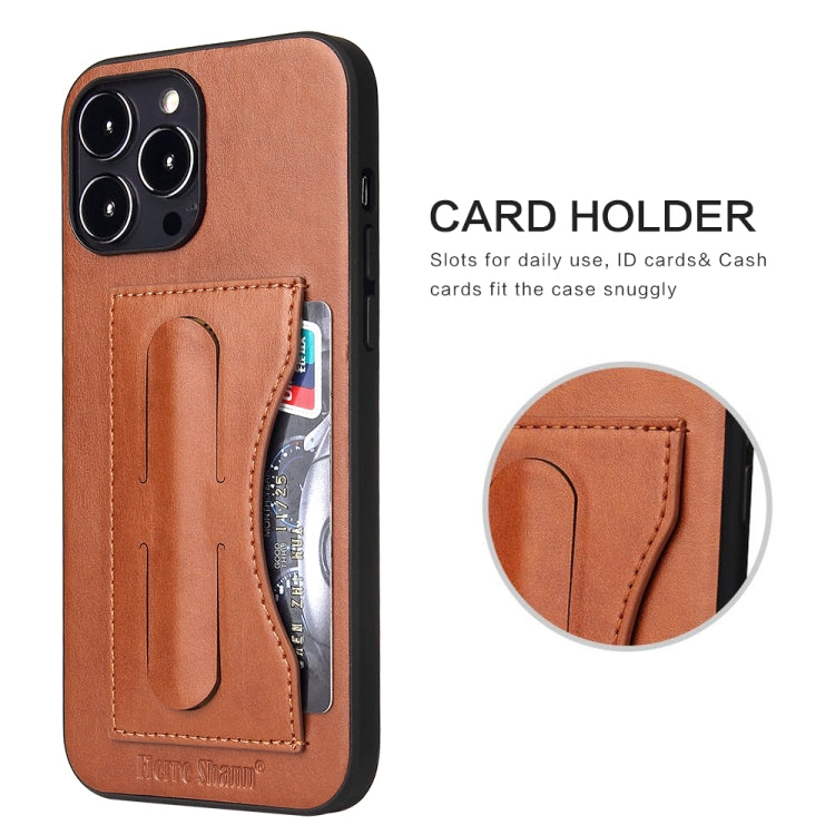 For iPhone 14 Pro Fierre Shann Holder Back Cover PU Phone Case(Brown) - HoMEdemic™ 