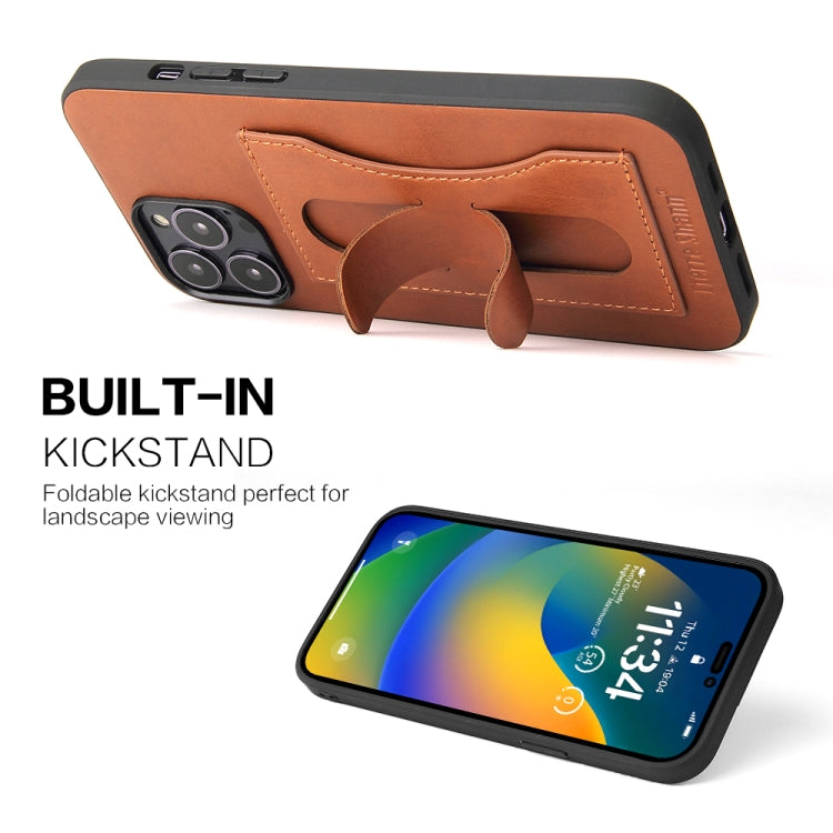 For iPhone 14 Pro Fierre Shann Holder Back Cover PU Phone Case(Brown) - HoMEdemic™ 