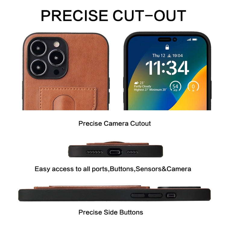 For iPhone 14 Pro Fierre Shann Holder Back Cover PU Phone Case(Brown) - HoMEdemic™ 
