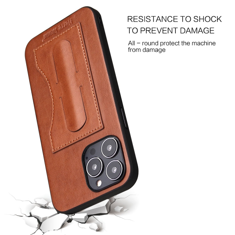 For iPhone 14 Pro Fierre Shann Holder Back Cover PU Phone Case(Brown) - HoMEdemic™ 
