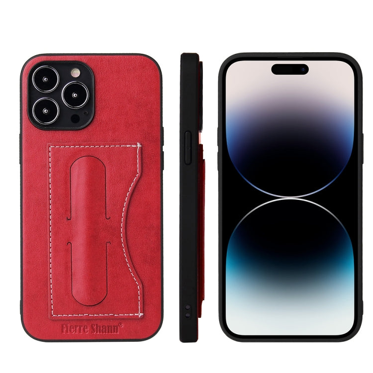 For iPhone 14 Pro Max Fierre Shann Holder Back Cover PU Phone Case(Red) - HoMEdemic™ 
