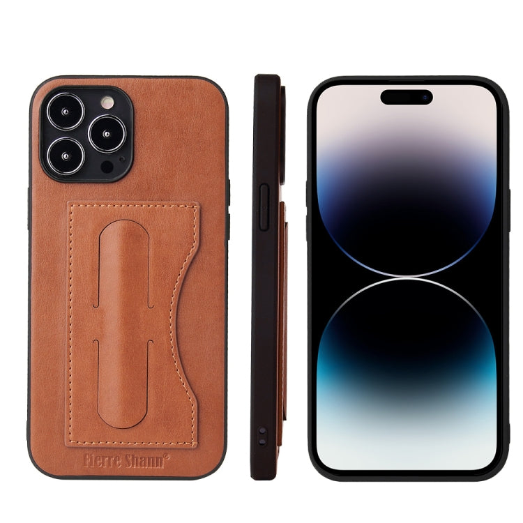For iPhone 14 Pro Max Fierre Shann Holder Back Cover PU Phone Case(Brown) - HoMEdemic™ 